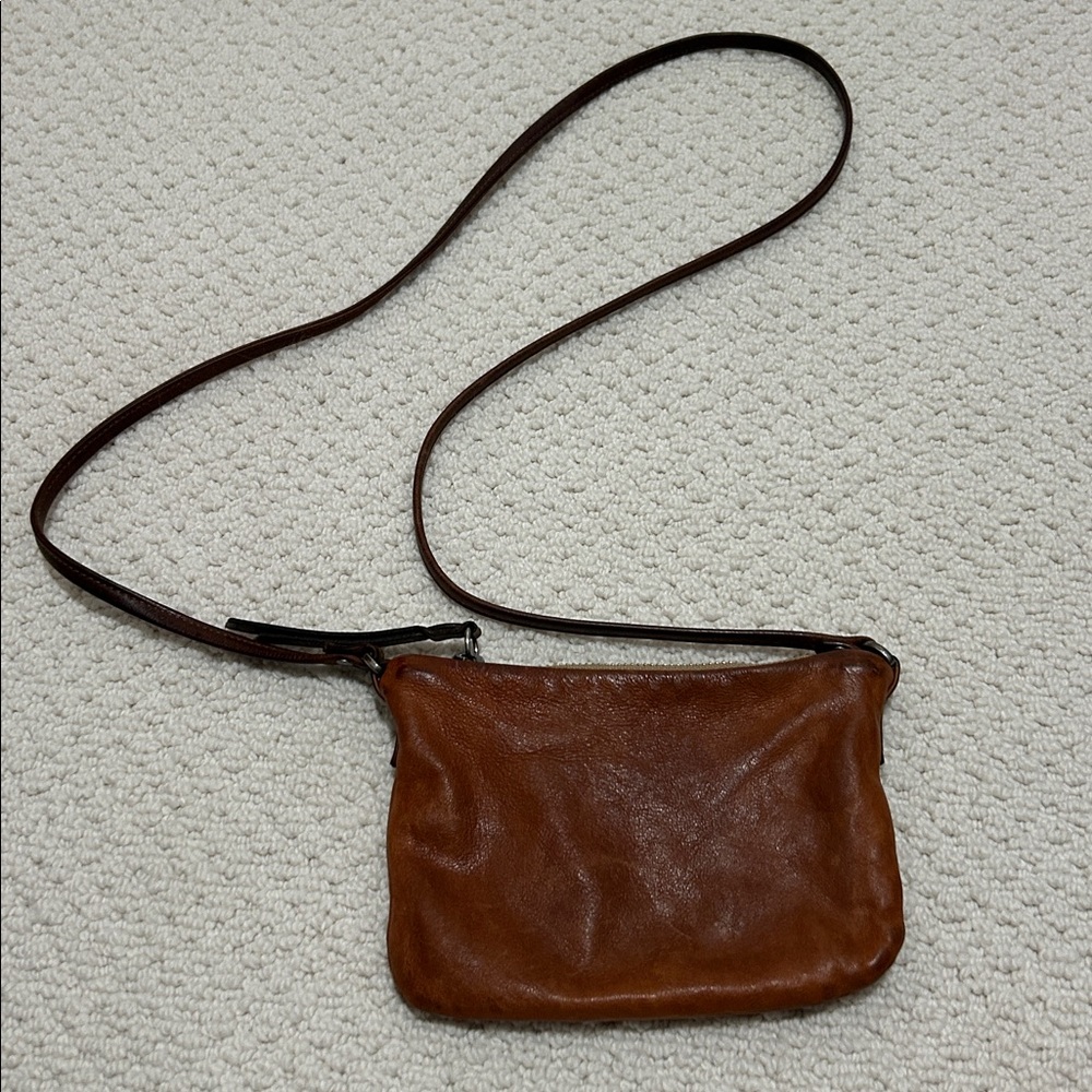 Rough And Tumble Clutch Wallet Crossbody Soft Brown Leather 7”x 5”